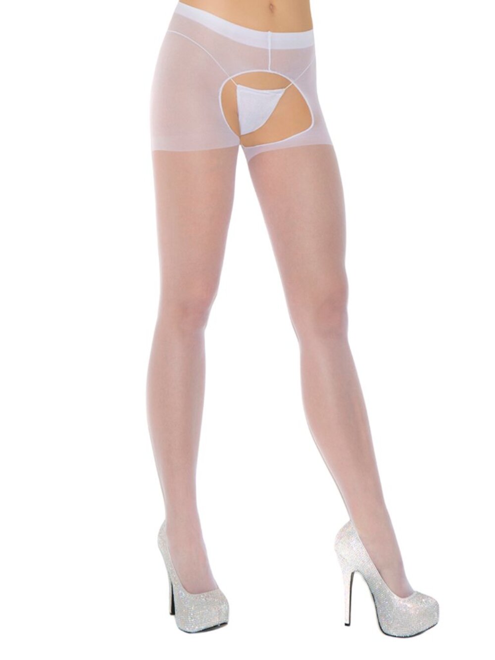 White Sheer Open Crotch Pantyhose